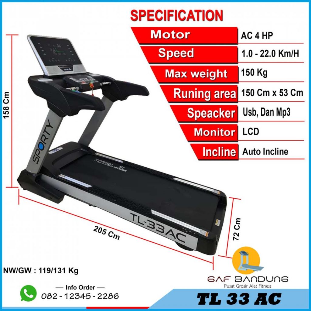 treadmill elektrik tl 33 ac tempat fitnes bandung cimahi sukabumi subang garut