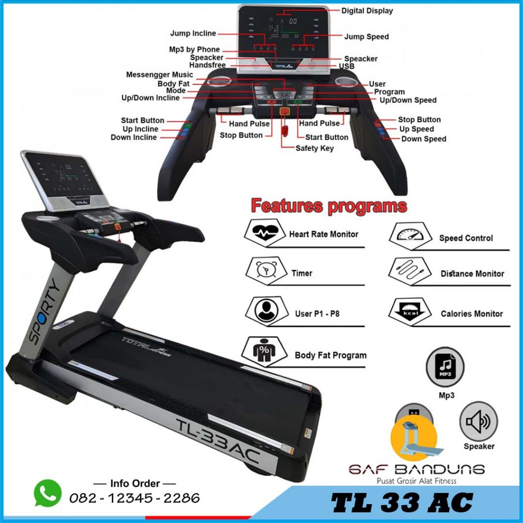 treadmill elektrik tl 33 ac tempat fitnes bandung cimahi sukabumi subang garut