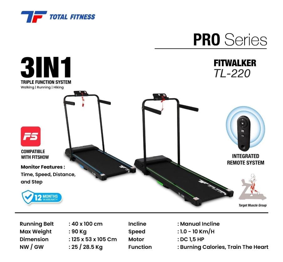 Walking Pad Treadmill Elektrik TL-220 Total Fitness Bandung Series Terbaru Lebih Terjangkau (salin) - Gambar 2